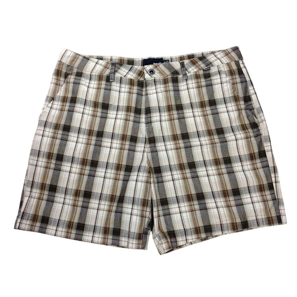 Hurley Shorts Mens 38 Casual Flat Front‎ Brown Check